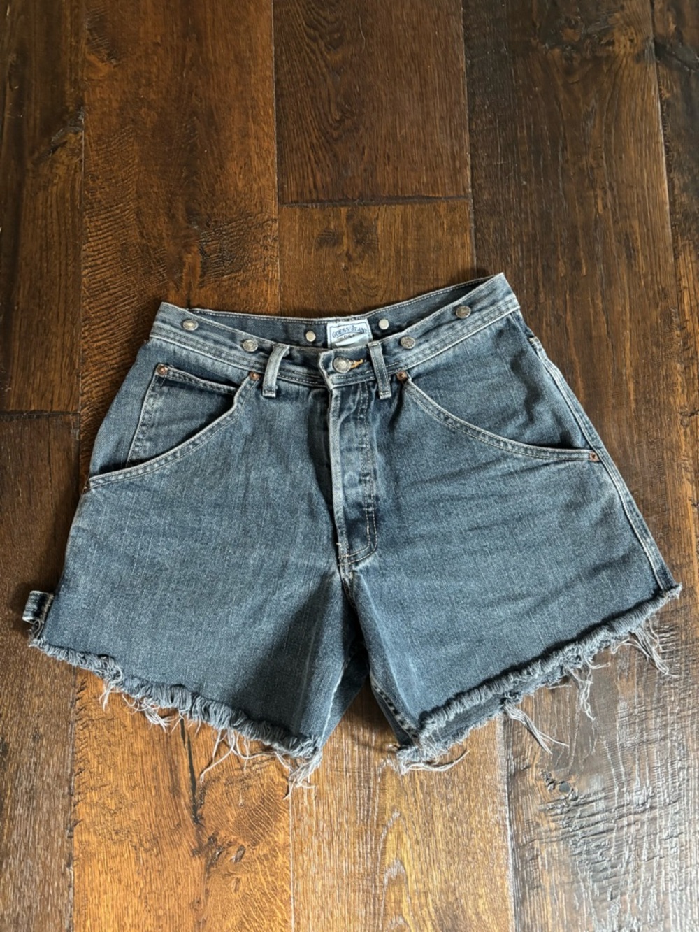 Vintage Guess blue/grey denim workwear cut off shorts tagged size 28